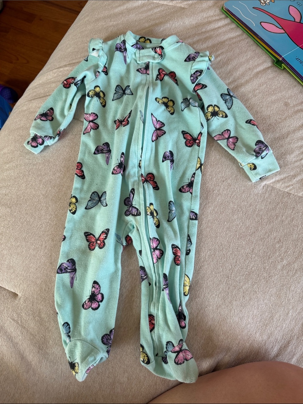 Paris Hilton Mint Green Butterfly Fleece Footed One-Piece 6-9 month